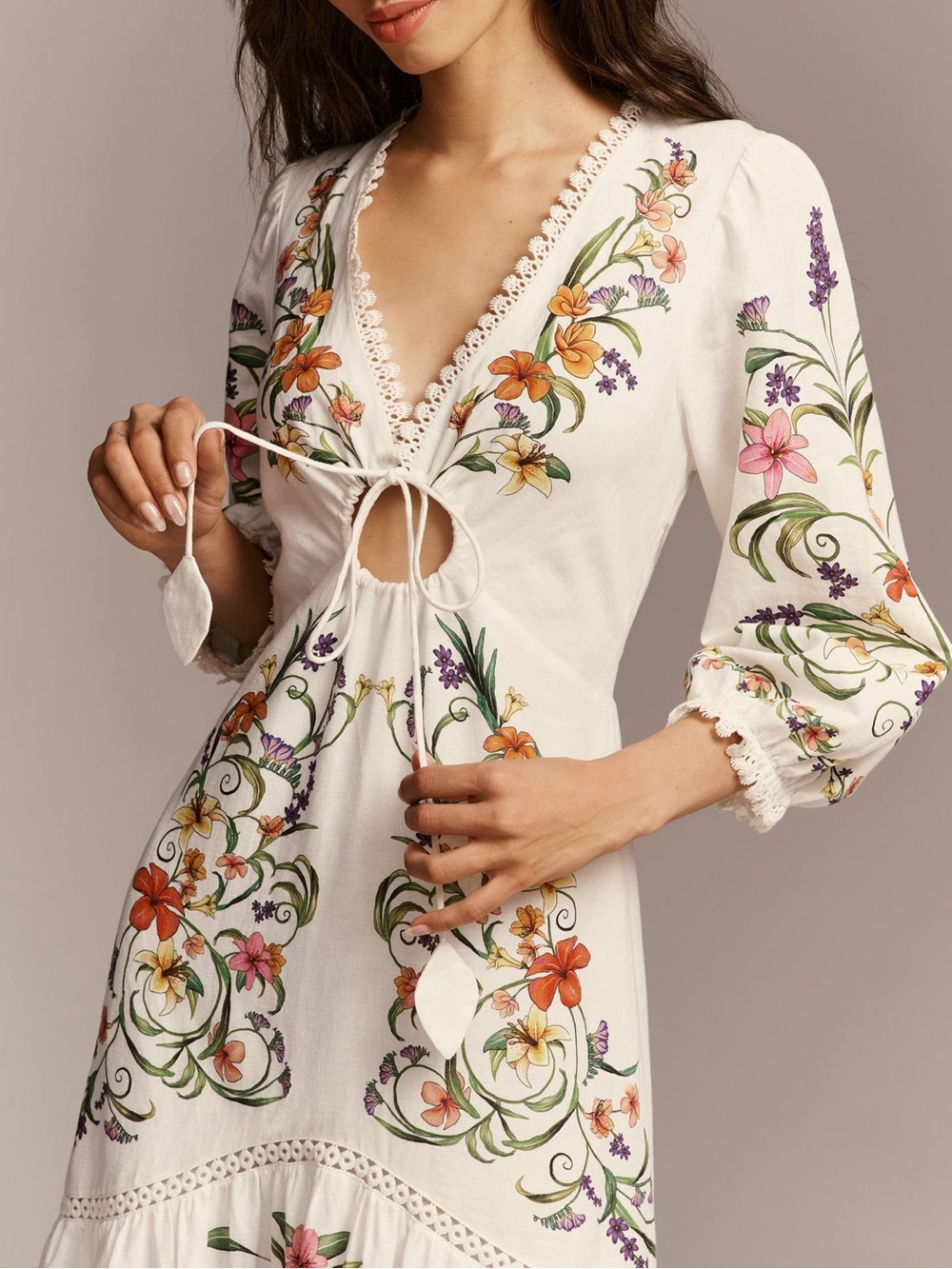 Farm Rio x Anthropologie Long-Sleeve Cutout Maxi Dress in White - Picture 3 of 7